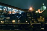 A new EVO unit sits in the rain at Altoona waiting to go west